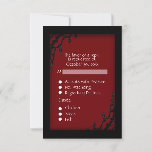 Red Gothic RSVP with Menu Choice (Front)