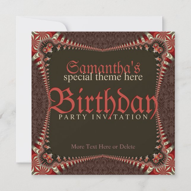 Red Gothic Special Theme Birthday Party Invitation (Front)