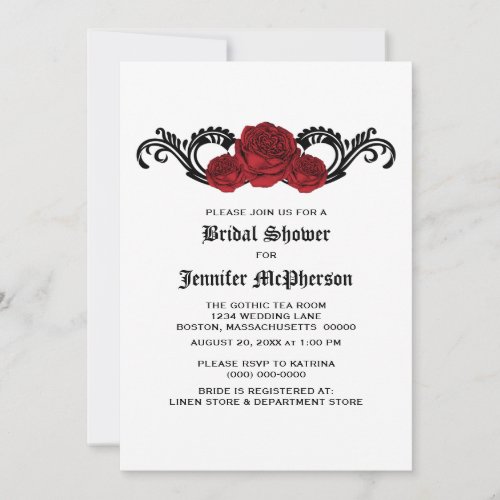 Red Gothic Swirl Roses Bridal Shower Invite