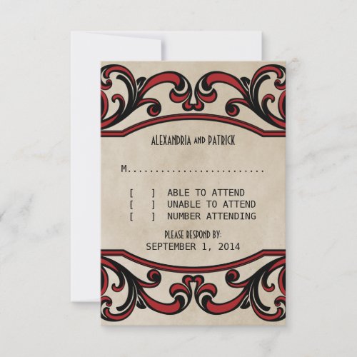 Red Gothic Swirls Response Card