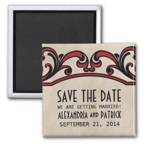 Red Gothic Swirls Save the Date Magnet