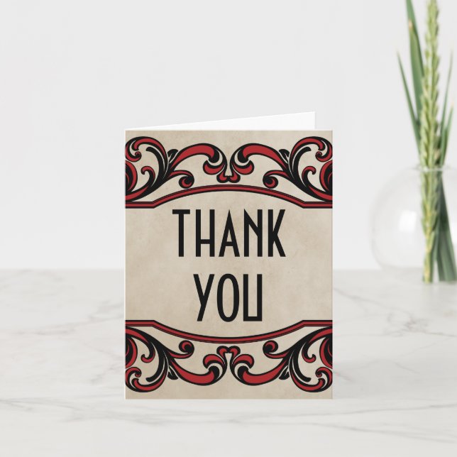 Red Gothic Swirls Thank You Card (Front)
