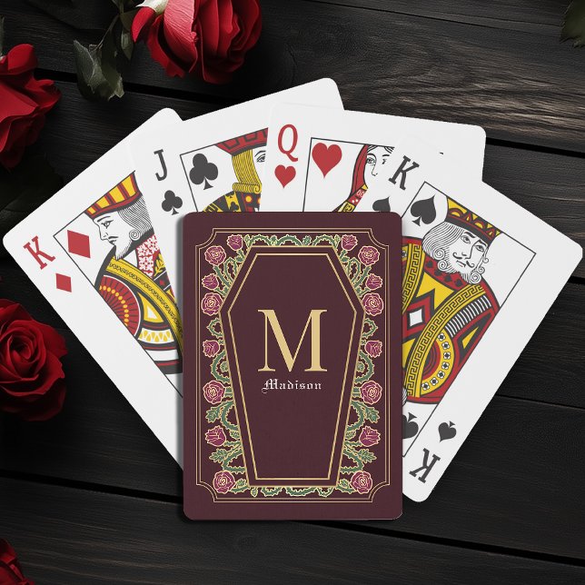 Red Gothic Thorn Rose Coffin Monogram Poker Cards (Creator Uploaded)