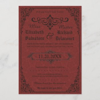 Red Gothic Victorian Damask Save The Dates Save The Date by RenImasa at Zazzle