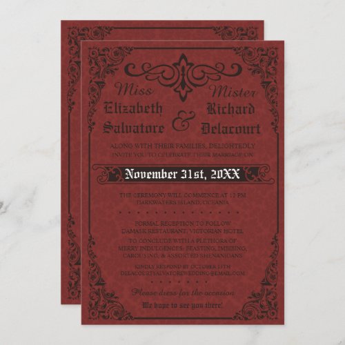 Red Gothic Victorian Damask Wedding Invitation