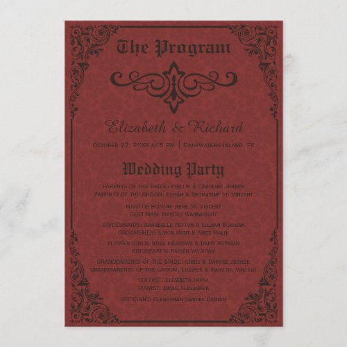 Red Gothic Victorian Damask Wedding Programs