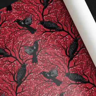 Red Gothic Winter Berry Ravens Christmas Wrapping Paper