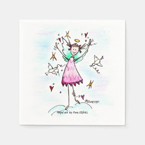 Red Gowned Angel bringing Hearts with Peace Doves Napkins