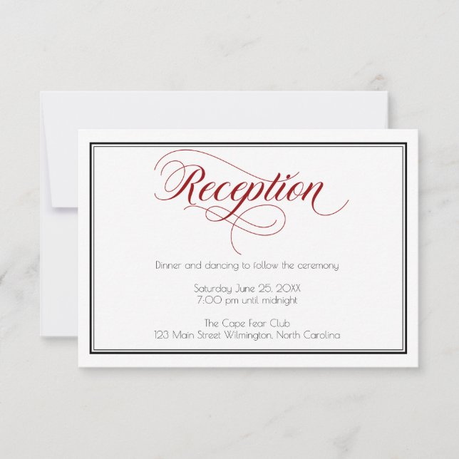 Red Graceful Script Wedding Reception Card (Front)