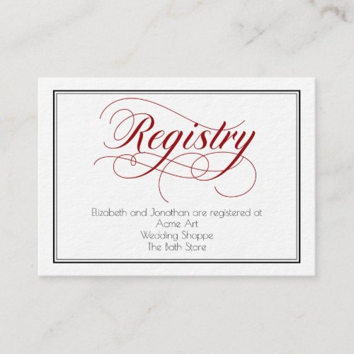 Red Graceful Script Wedding Registry Card