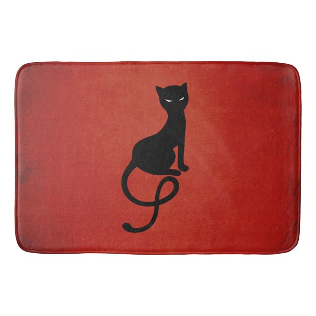 Red Gracious Evil Black Cat Bathroom Mat (Front)