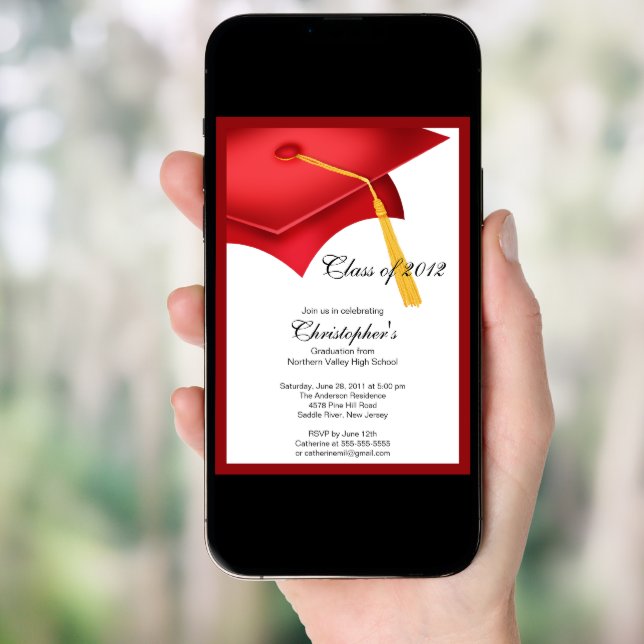 Red Grad Cap Graduation Party Invitation (Front Digital)