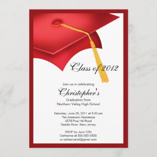 Red Grad Cap Graduation Party Invitation