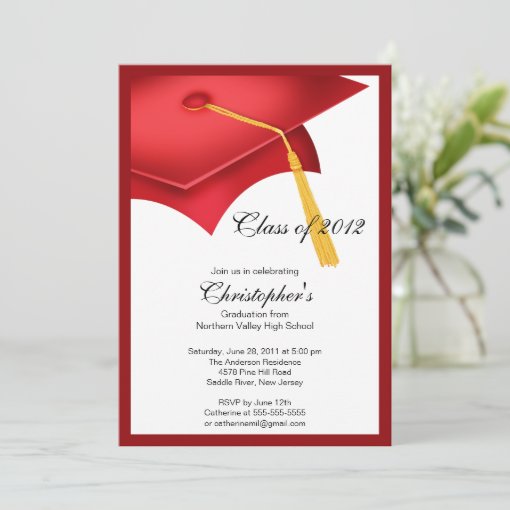 Red Grad Cap Graduation Party Invitation | Zazzle