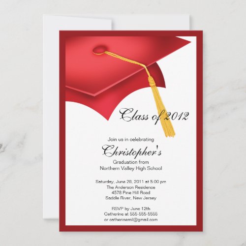 Red Grad Cap Graduation Party Invitation