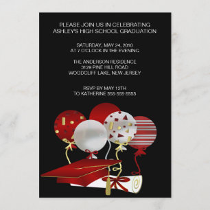 Red Grad Cap Photo Graduation Invitation