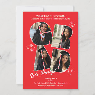Red GRAD Photo Collage Graduation Party Invitation
