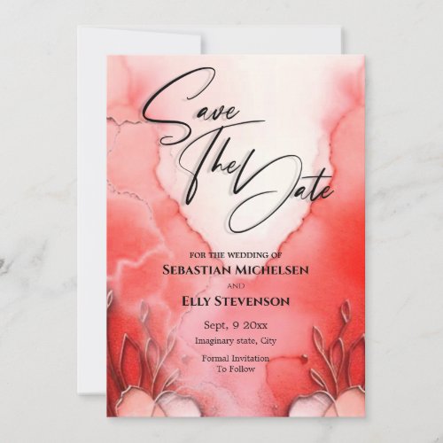 Red Gradation Romance Save The Date Card