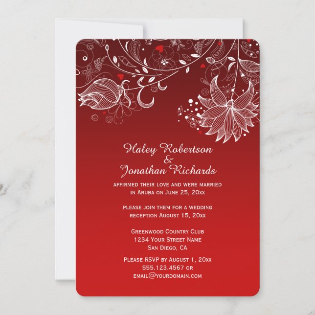Red Gradient Abstract White Flowers Red Hearts Invitation (Front)