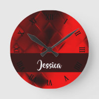 Red gradient diamond pattern round clock