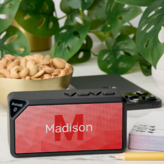 Red gradient geometric mesh pattern bluetooth speaker