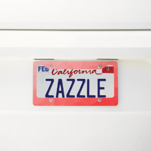 Red gradient geometric mesh pattern license plate frame