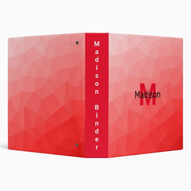 Red gradient geometric mesh pattern Monogram 3 Ring Binder (Background)