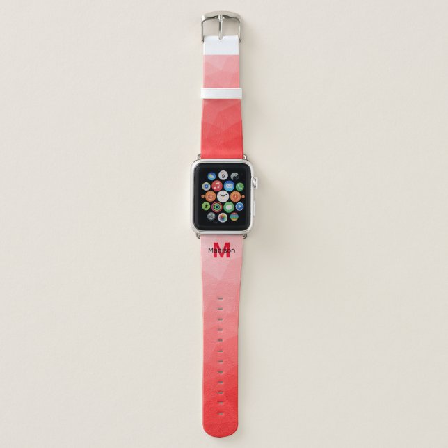 Red gradient geometric mesh pattern Monogram Apple Watch Band (Front)