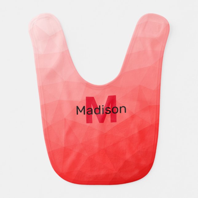 Red gradient geometric mesh pattern Monogram Baby Bib (Front)