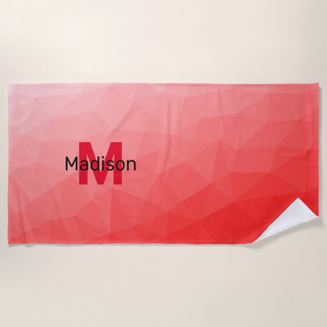 Red gradient geometric mesh pattern Monogram Beach Towel (Front)