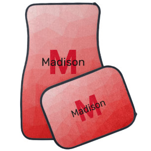 Red gradient geometric mesh pattern Monogram Car Floor Mat