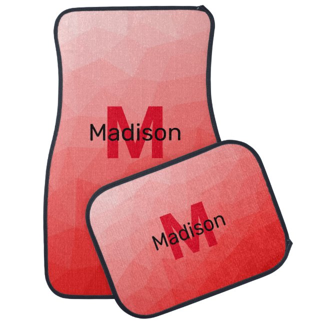 Red gradient geometric mesh pattern Monogram Car Floor Mat (Set)