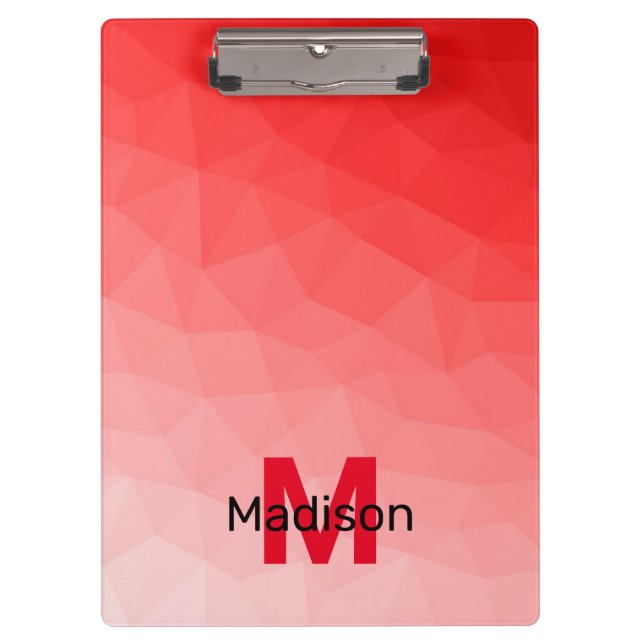 Red gradient geometric mesh pattern Monogram Clipboard (Front)
