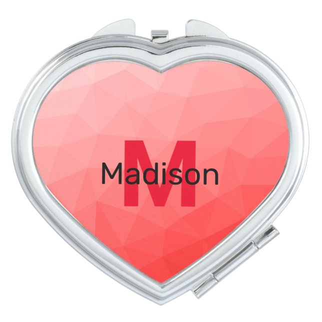 Red gradient geometric mesh pattern Monogram Compact Mirror (Front)