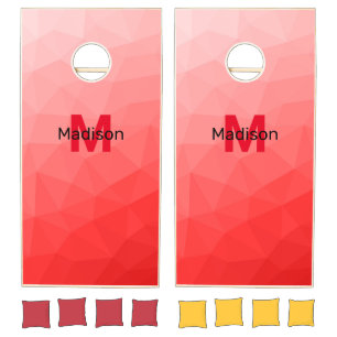Red gradient geometric mesh pattern Monogram Cornhole Set