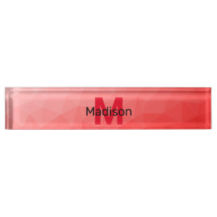 Red gradient geometric mesh pattern Monogram Desk Name Plate