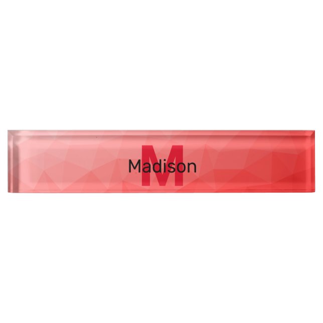 Red gradient geometric mesh pattern Monogram Desk Name Plate (Front)