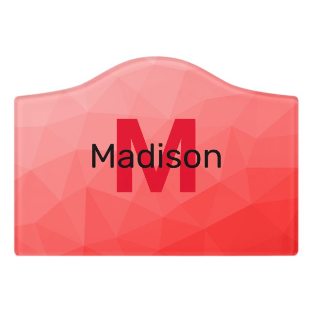 Red gradient geometric mesh pattern Monogram Door Sign (Small Crest Front)