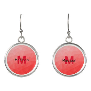 Red gradient geometric mesh pattern Monogram Earrings