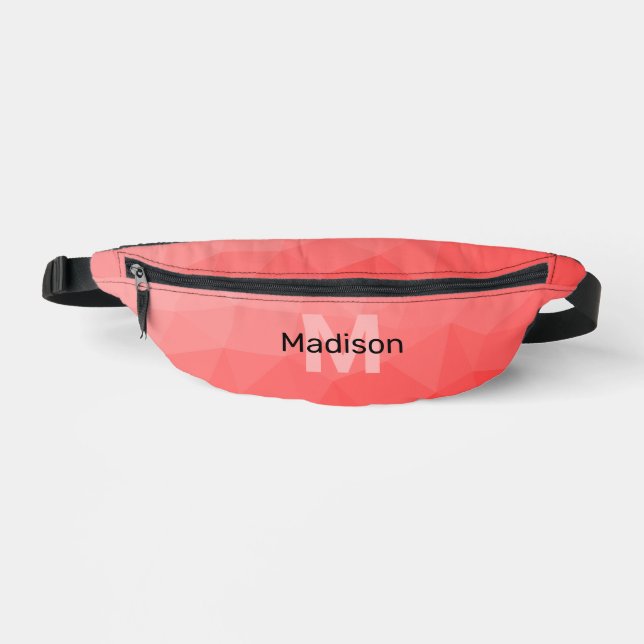 Red gradient geometric mesh pattern Monogram Fanny Pack (Front)
