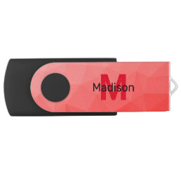 Red gradient geometric mesh pattern Monogram Flash Drive