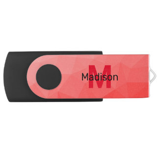 Red gradient geometric mesh pattern Monogram Flash Drive