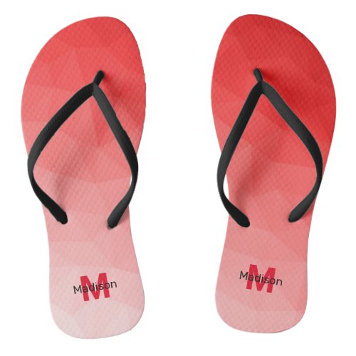 Red gradient geometric mesh pattern Monogram Flip Flops