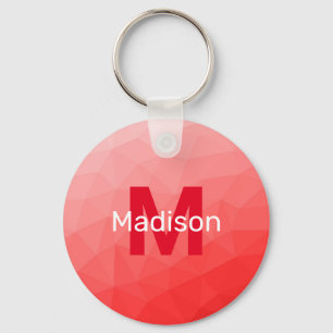 Red gradient geometric mesh pattern Monogram Keychain