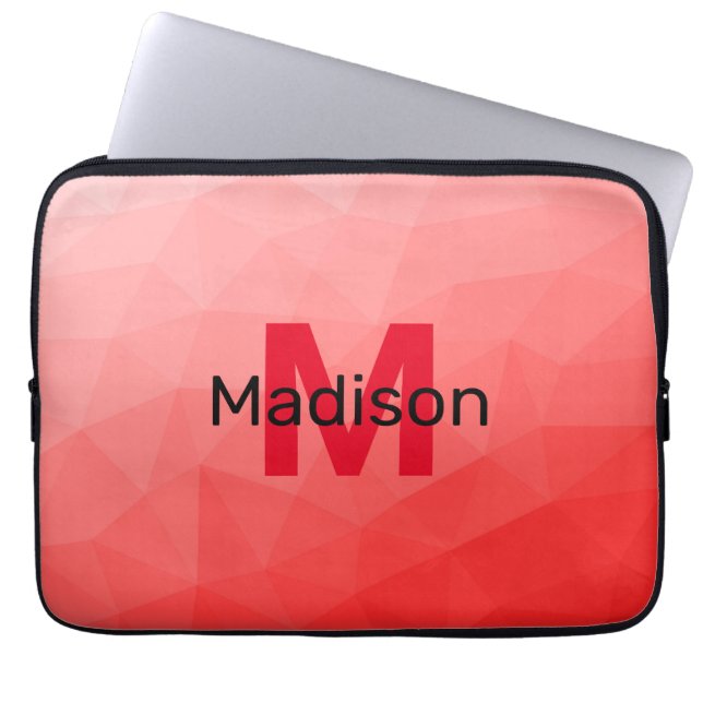 Red gradient geometric mesh pattern Monogram Laptop Sleeve (Front)
