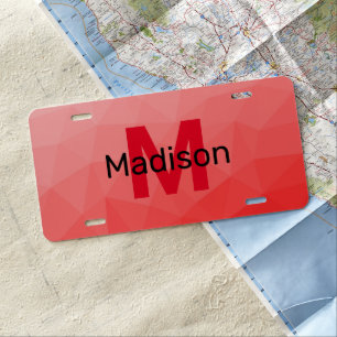 Red gradient geometric mesh pattern Monogram License Plate