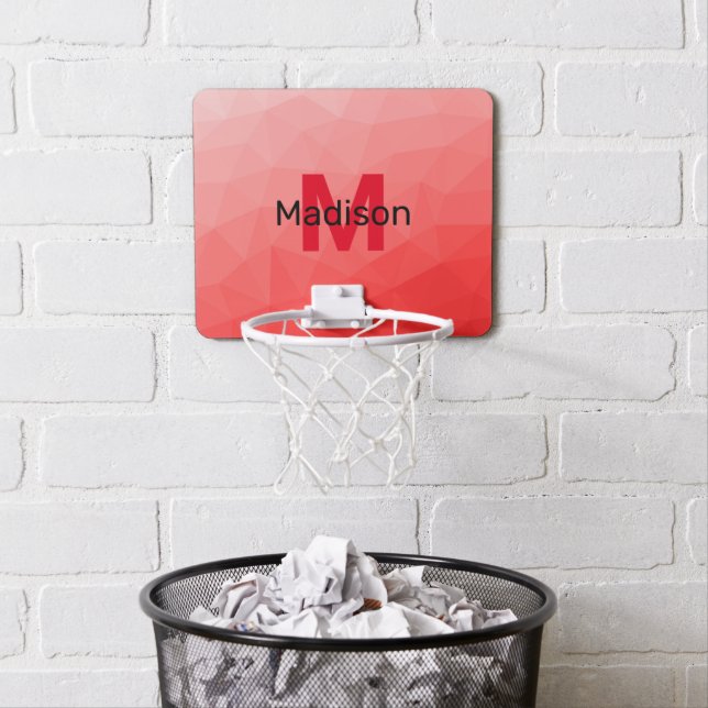 Red gradient geometric mesh pattern Monogram Mini Basketball Hoop (In Situ)