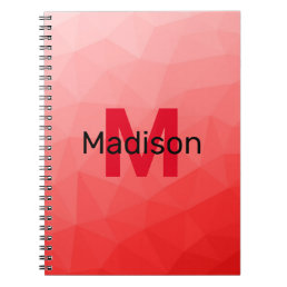 Red gradient geometric mesh pattern Monogram Notebook