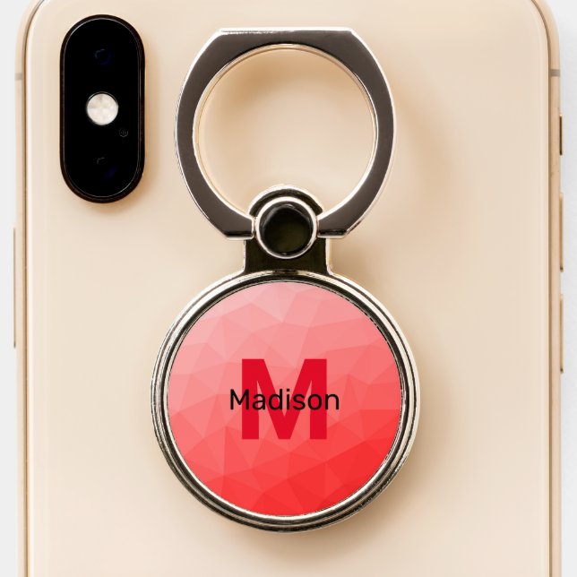 Red gradient geometric mesh pattern Monogram Phone Ring Stand (Close Up)