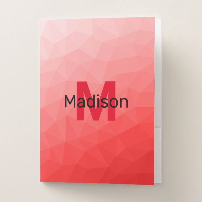 Red gradient geometric mesh pattern Monogram Pocket Folder (Front)
